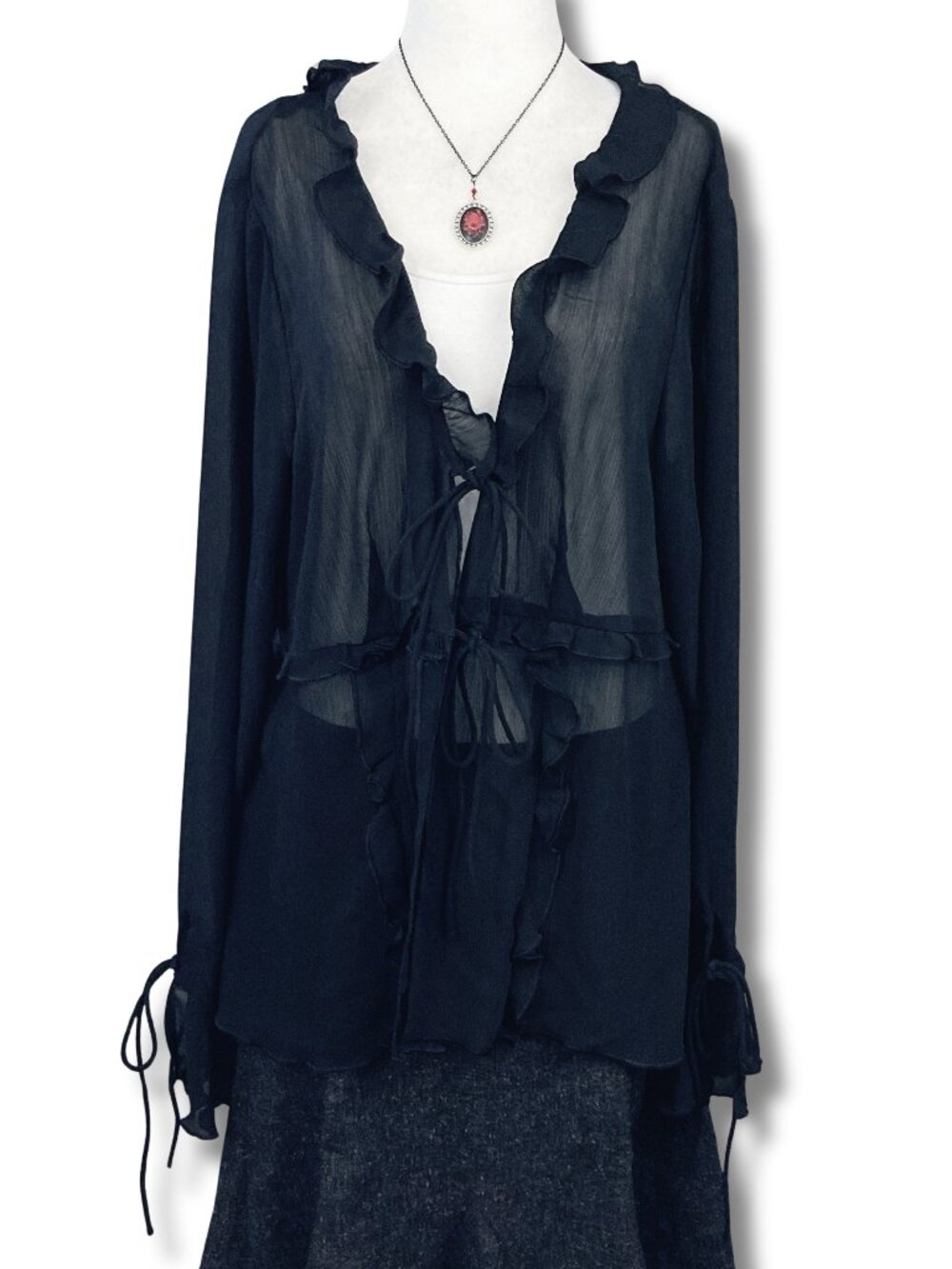 NWT H&M Divided Plus-size black semi-sheer tie front cardigan goth 2X 3X blouse